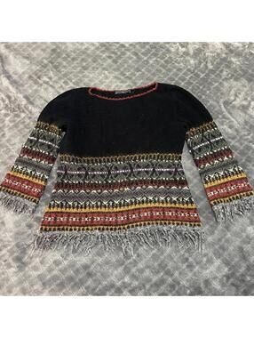 Peruvian Connection Alpaca Blend Sweater Fringe Women Small S Tunic Multicolor